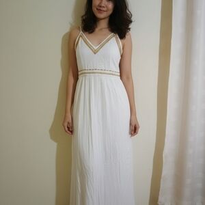 Chic White and Gold Maxi Dress